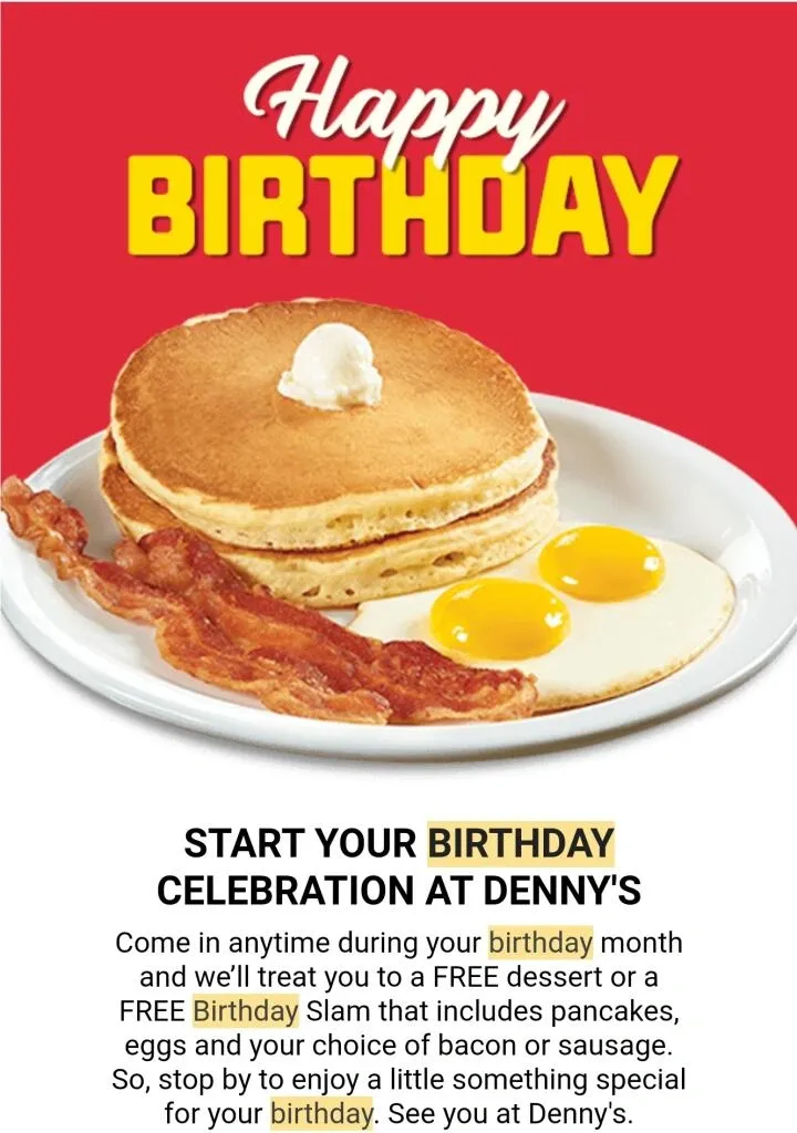 does denny's still offer free birthday breakfast
