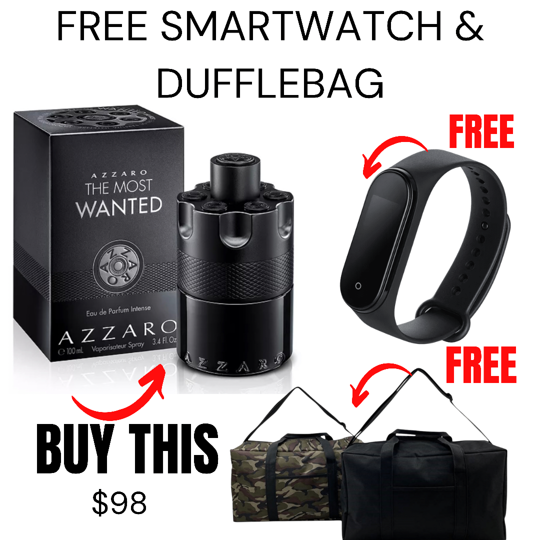 Free Smartwatch & Dufflebag with Men’s Cologne purchase. One Cute