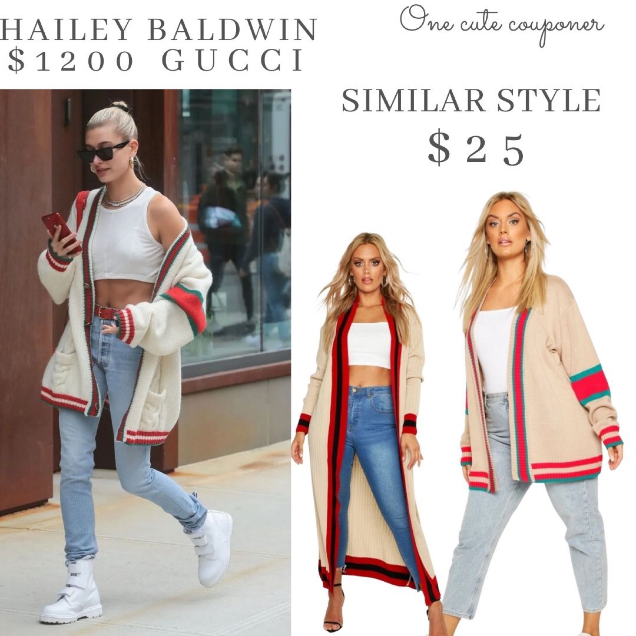 Shop Hailey Baldwin's Gucci Cardigan in White