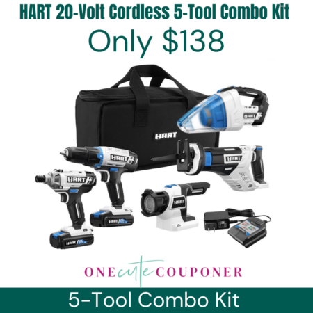 ONLY $138! HART 20-Volt Cordless 5-Tool Combo Kit (2) 1.5Ah Lithium-Ion Batteries and 16-inch Storage Bag Thumbnail