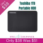 Only $38! Toshiba Canvio Ready Portable External Hard Drive 1TB Black Thumbnail