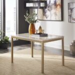 ONLY $120 (was $270) Gold Finish Frame with Faux Marble Top 48″ Dining Table Thumbnail