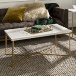 Price Drop! ONLY $108! White Faux Marble and Gold Coffee Table Thumbnail