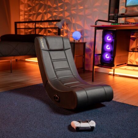 RUN DEAL!  ONLY $39 (was $79) X Rocker Solo 2.0 Audio PU Leather Floor Rocker, Black, 30.3″x15.2″x24″, Gaming Chair Thumbnail