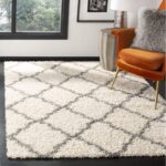 PRICE DROP! ONLY $61 (was $119) Geometric Plush Shag Area Rug, Ivory/Grey, 5’1″ x 7’6″ Thumbnail