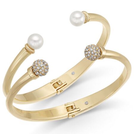 2-Pc. Set Pavé Bead & Imitation Pearl Cuff Bracelets ONLY $16.50! Thumbnail