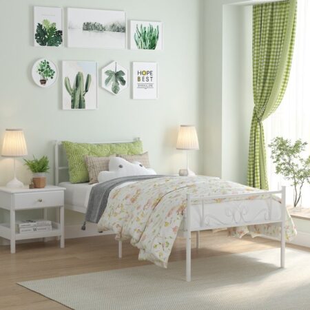 ONLY $69! Twin Easy Set-up Premium Metal Bed, Platform Box Spring Replacement with Headboard and Footboard Thumbnail