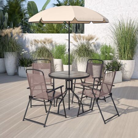 PRICE DROP! 6 Piece Patio Set with Umbrella,Table & 4 Folding Chairs ONLY $172! ( was $354) Thumbnail