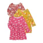 ONLY $5! Baby and Toddler Girl Organic Cotton Long Sleeve Knit Dress with Pockets, 3-Pack Thumbnail