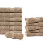 12 Pack Towel Set, 6 Beige Hand Towels and 6 Washcloths ONLY $19.99! Thumbnail