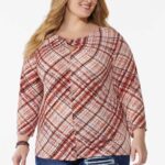 ONLY $5.99! Plus Size Cranberry Check Top (free ship to store) Thumbnail