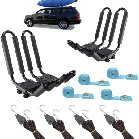 SALE 21% OFF! 2 Pairs Heavy Duty Kayak Rack-Includes 4 Pcs Ratchet Tie-Mount on Car Roof Thumbnail