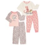 ONLY $6! Girls Long Sleeve Pajama Sets (12M-5T), 4 Piece Thumbnail