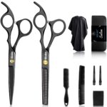 🔥HOT DEAL! 10 PCS Hair Professional Haircut Kit with Cutting Thinning Scissors, Comb,Cape, Clips, Black Hairdressing Shears Thumbnail