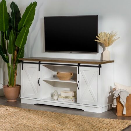 PRICE DROP! Farmhouse Sliding Barn Door TV Stand Only $174 Thumbnail