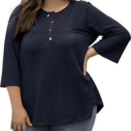 Price drop! Women’s Plus Size Henley Blouse only $15.59! Thumbnail