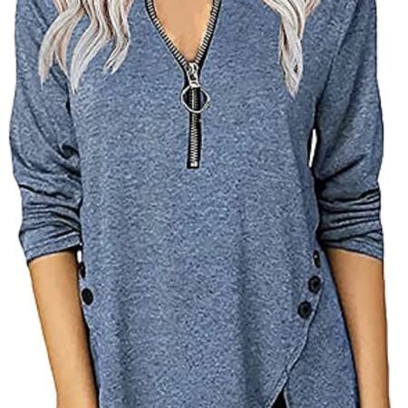 Price drop! Women’s V-Neck Button Zipper T-Shirt Only $17.49(was $24.99)! Thumbnail