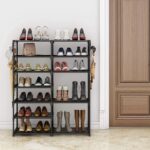 ONLY $25! Shoe Shelf Storage Organizer with Side Hooks fits 24-30 Pairs Metal Rack Thumbnail