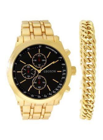 Mens Gold Bracelet & Watch Set ONLY $20! Thumbnail