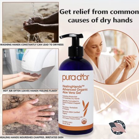 PRICE DROP! Only $6.99! (was $14.99) PURA D’OR HealingHands Advanced Organic Aloe Vera Gel (16 fl oz / 473 mL) Hydrating Moisturizer for Extremely Dry, Chapped Hands Thumbnail