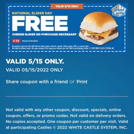 FREE Slider at White Castle 5/15 only! Thumbnail