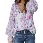 Women’s Loose Fit Casual Tops Floral Print V Neck Tops ONLY $21! 6 colors available Thumbnail
