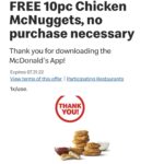 FREE 10 PC Chicken McNuggets at McDonald’s! No purchase required Thumbnail