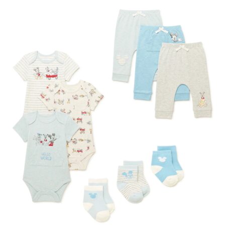 HOT DEAL! 9-Piece Mickey Mouse Bodysuits & Pants Set, Newborn-12 Months NOW $19.99! Thumbnail