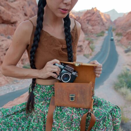 PRICE DROP! Genuine Leather Camel Camera Bag Only $46.18 (was $79.99)! Thumbnail
