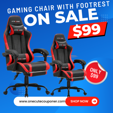 Adjustable Height Gaming Chair with Footrest ONLY $99! Thumbnail