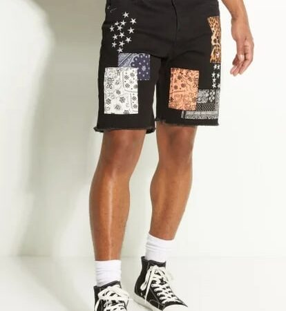 ONLY $6 Men’s Patchwork Embroidered Jean Shorts Thumbnail