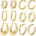6 Pairs Gold Chunky Hoop Earrings Set for Women NOW $16 (was $29)! Thumbnail
