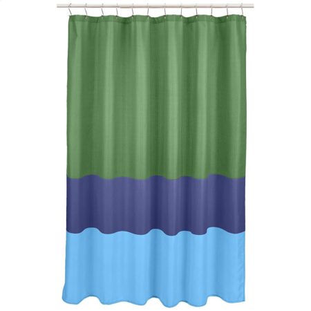 ONLY $6.60! Bathroom Shower Curtain – Green/Navy/Blue Stripe 72 Inch Thumbnail