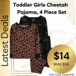 SUPER CUTE! Toddler Girls Cheetah Snug Fit Pajama, 4 Piece Set Thumbnail