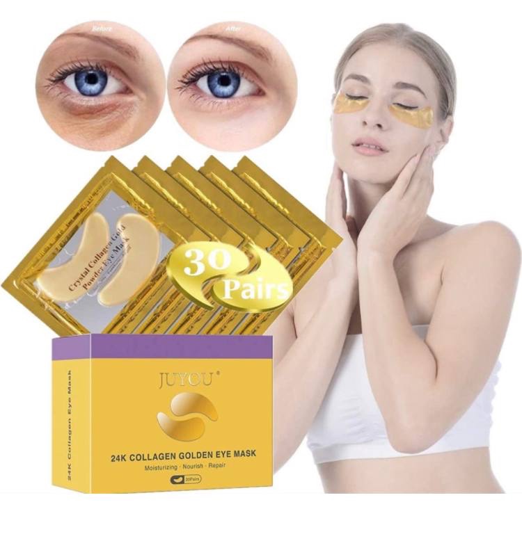 30 Pairs 24K Gold Under Eye Mask For Antiwrinkles Puffy Eyes & Dark
