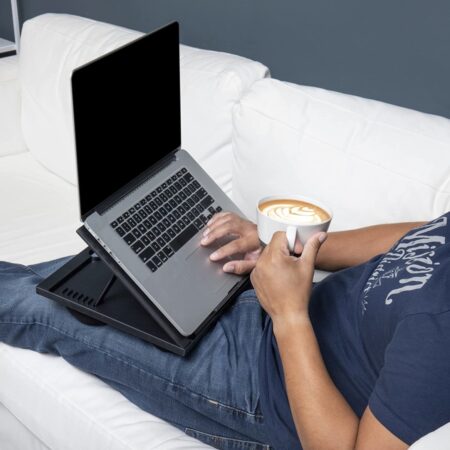 Price drop! Adjustable Portable 8 Position Lap Top Desk with Built in Cushions, Black ONLY $10.10 (was $16.99)! Thumbnail