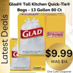 Glad Tall Kitchen Quick-Tie Trash Bags 13 Gallon White Trash Bag 80 Ct ONLY $9.99! Thumbnail