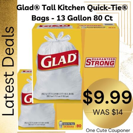 Glad Tall Kitchen Quick-Tie Trash Bags 13 Gallon White Trash Bag 80 Ct ONLY $9.99! Thumbnail