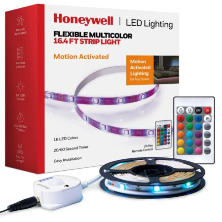 $9.99! (WAS $24) Honeywell Multi Color Motion Activated RGB Indoor LED Strip Light with Remote – 16.4ft Thumbnail