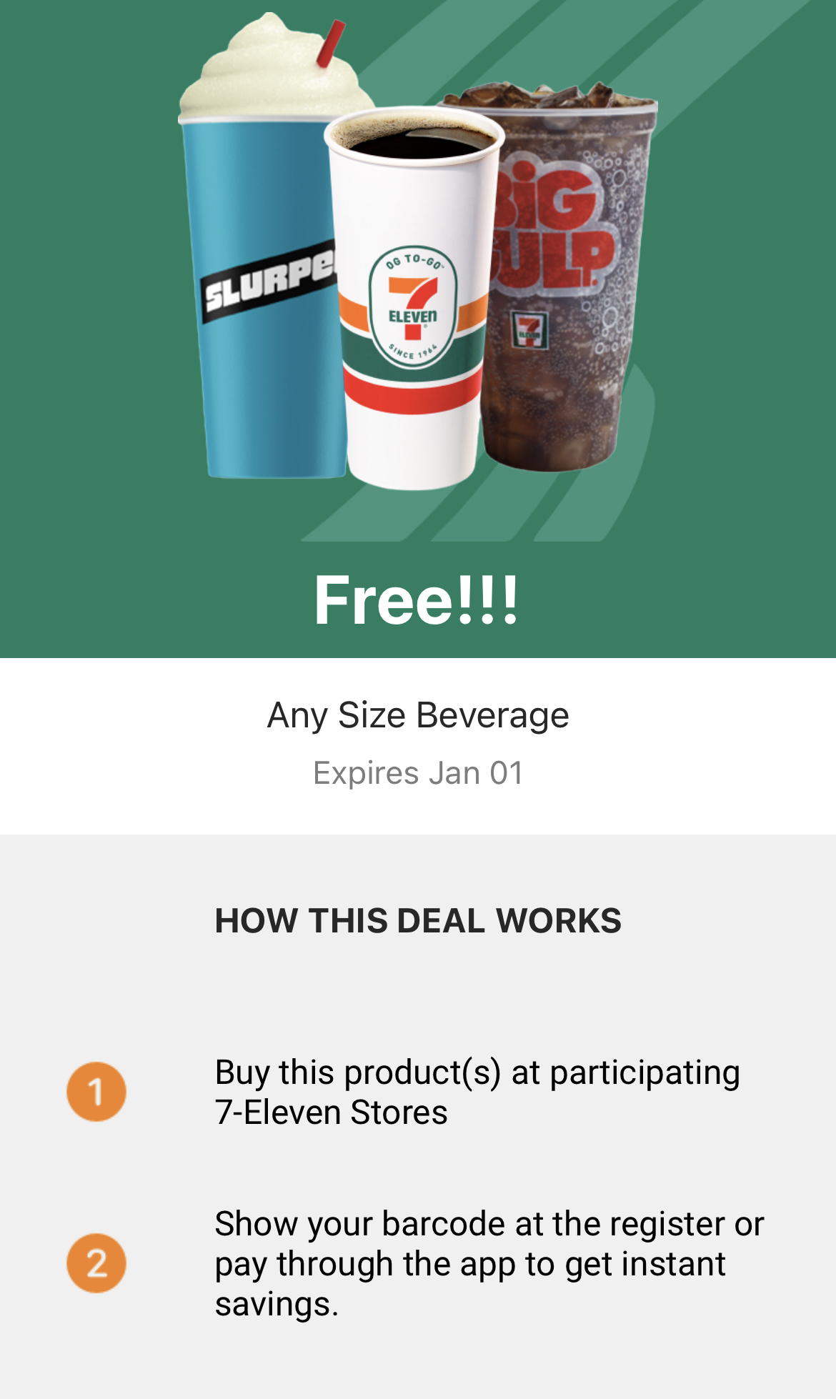 FREE Any Size Coffee, Big Gulp® or Slurpee® drink daily until 1/1/23