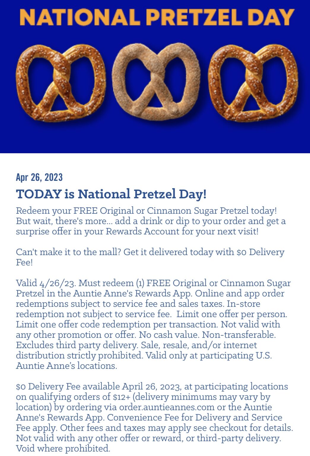 Hurry! Free Pretzel at Auntie Anne’s! No purchase required. - One Cute ...
