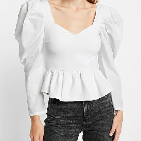 Sweetheart Neckline Poplin Sleeve Peplum Top SALE: $49 Thumbnail