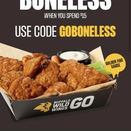 Score 10 FREE boneless wings at Buffalo Wild Wings with a $15 purchase! Thumbnail