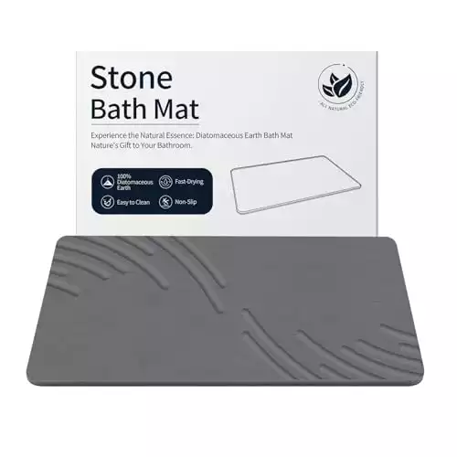 Stone Bath Mat Diatomaceous Earth Bath Mat Non-Slip Super Absorbent Diatomite Stone Bath Mats for Bathroom Quick Drying Natural, Easy to Clean 24 * 16'' Grey