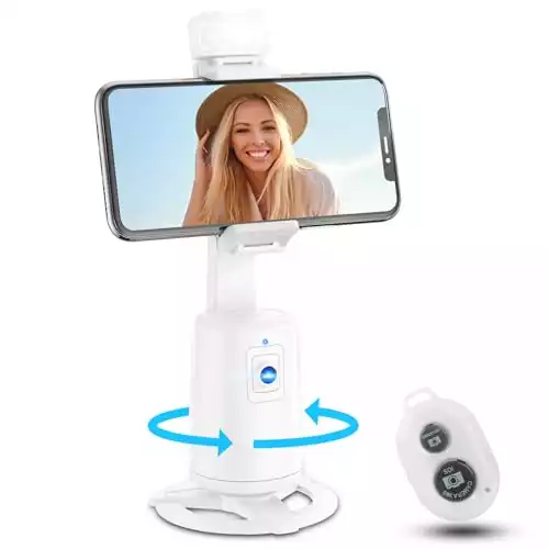 Auto Face Tracking Tripod 360 Rotating Auto Tracking Phone Stand, No App, Phone Camera Stand with Remote and Gesture Control, Rechargeable Smart Shooting Stand for Live Video Recording Tiktok(White)