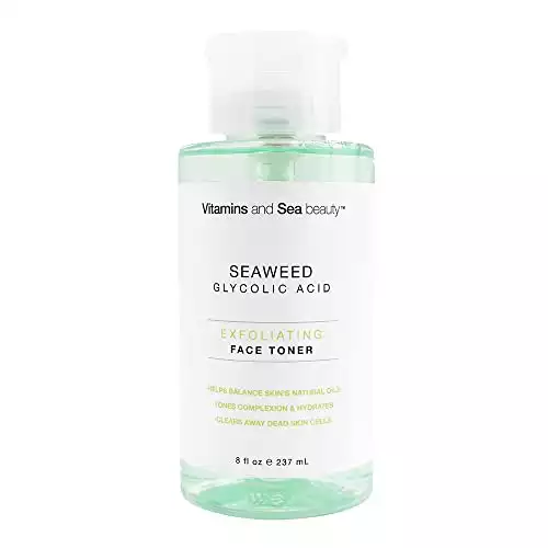 Vitamins and Sea Beauty, Exfoliating Face Toner with Glycolic Acid and Seaweed, Oil Control Facial PH Balancing Dead Skin Pore Minimizer, All Skin Types, 8 Fl Oz