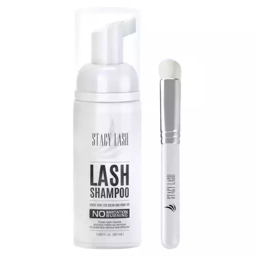 STACY LASH Eyelash Extension Shampoo + Brush / 1.69 fl.oz / 50ml / Eyelid Foaming Cleanser/Wash for Extensions & Natural Lashes/Safe Makeup Remover/Supplies for Professional & Home Use