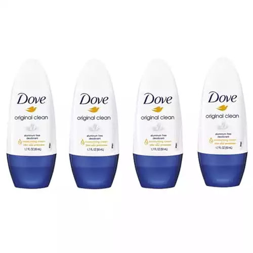 Dove Original Clean Roll On Deodorant, Aluminum Free, All Day Odor Protection, 4-Pack, 1.7 FL Oz Each, 4 Bottles