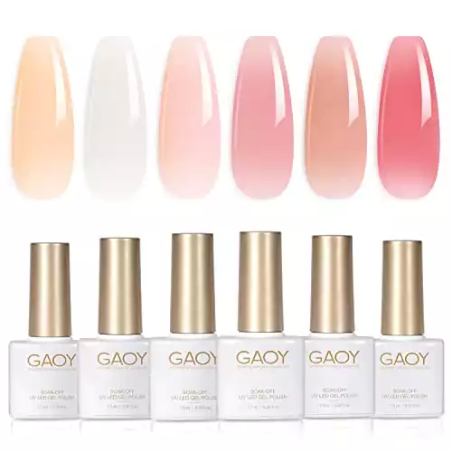 GAOY Milky White x Jelly Nude Gel Nail Polish Set, 6 Transparent Colors Sheer Pink Orange Gel Nail Kit for Salon Gel Manicure and Nail Art DIY at Home