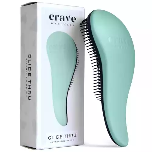 Crave Naturals Glide Thru Detangling Brush for Adults & Kids Hair - Detangler Brush for Natural, Curly, Straight, Wet or Dry Hair - Turquoise, 1 Count